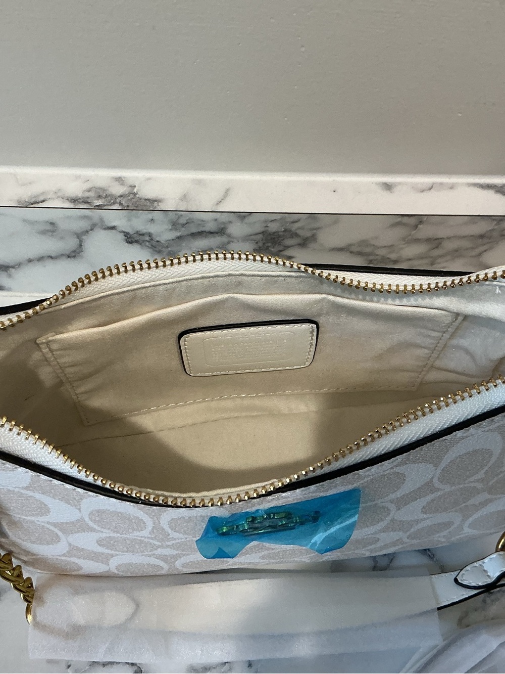 Coach Chalk & White Signature Mini Shoulder Bag with Gold Chain - Picture 4 of 5